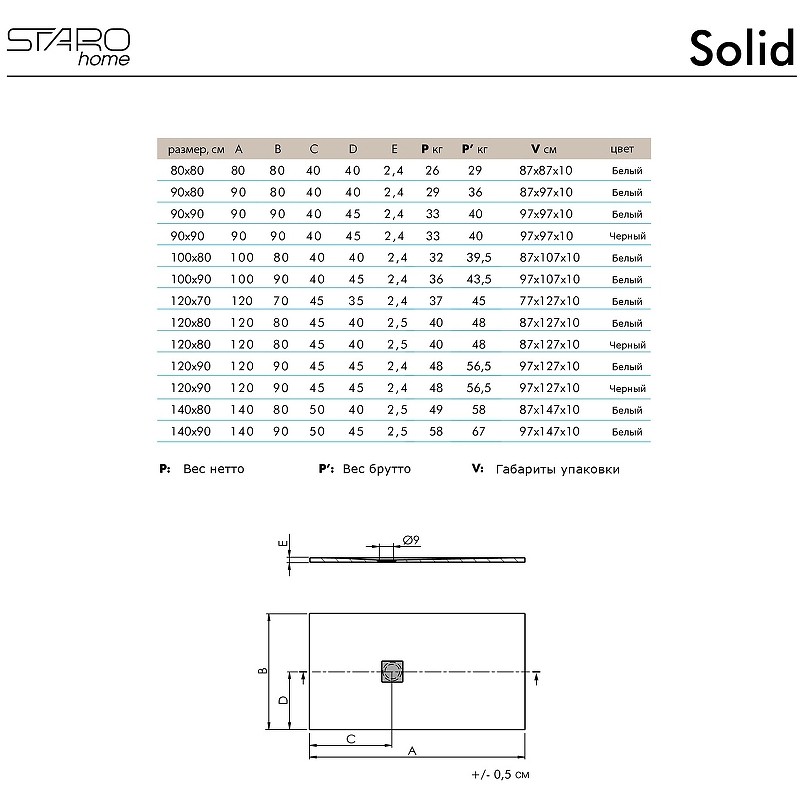 Душевой поддон из искусственного камня Starohome Solid 120х80 1237471 White Matt