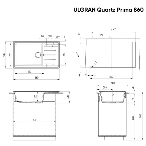 Кухонная мойка Ulgran Quartz Prima 860-06 Трюфель