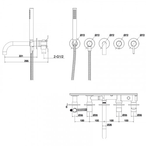 Смеситель для ванны Whitecross Y brushed gold Y1240GLB Брашированное золото латунь встраиваемый