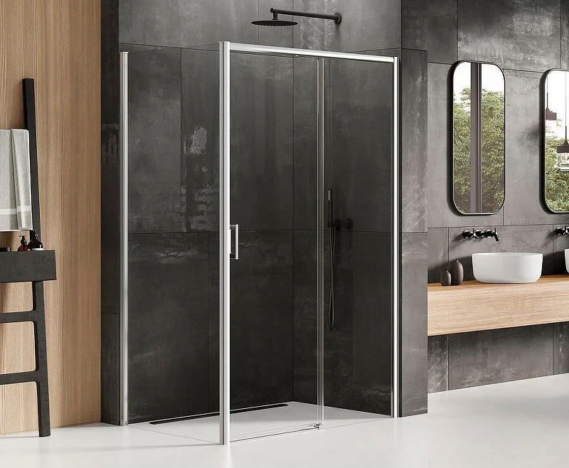 Душевой уголок New Trendy Prime Chrome 130х90 R D-0305A/D-0124B профиль Хром стекло прозрачное