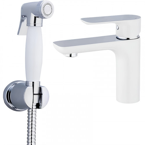 Смеситель для раковины Gappo G48 G1048-1 с гигиеническим душем Белый Хром латунь