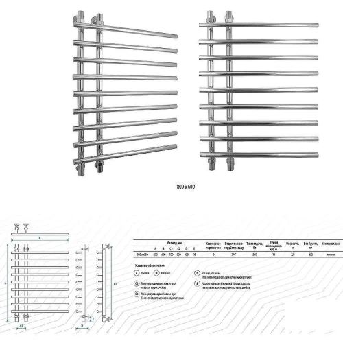 Водяной полотенцесушитель Energy Rose 800x600 EWTR0ROSE08060R905M Черный матовый