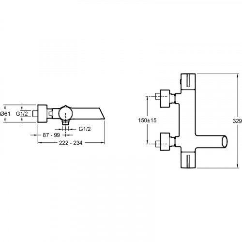 Смеситель для ванны Jacob Delafon Toobi E8992-CP с термостатом Хром латунь на стену