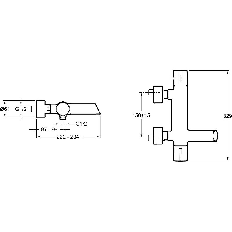 Смеситель для ванны Jacob Delafon Toobi E8992-CP с термостатом Хром латунь на стену