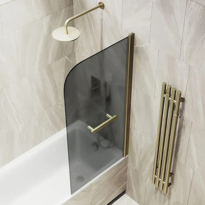 Шторка для ванны Maybah Glass MGV-792-2 800х1400 поворотная на монопетле с полотенцедержателем Бронза стекло графитовое матовое
