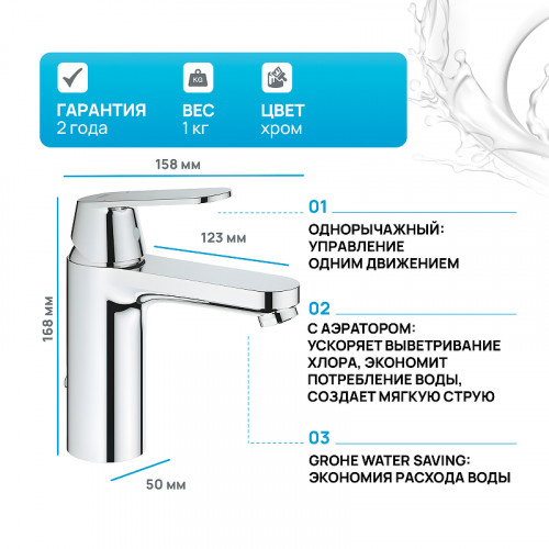 Смеситель для раковины Grohe Eurosmart Cosmopolitan 23326000 Хром латунь