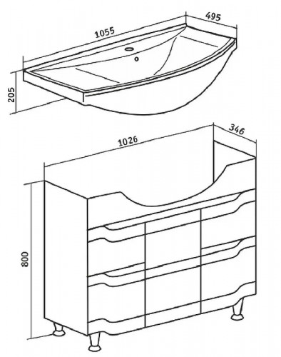 Тумба под раковину Runo Стиль 105 00000001118 Белая МДФ / ЛДСП