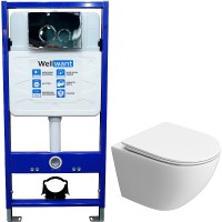 Комплект унитаза BelBagno Uno-Tor BB5177CH-TOR/SC с инсталляцией WellWant Standart 50 WWISI1110B с сиденьем Микролифт и клавишей смыва Хром глянцевый фаянс подвесной