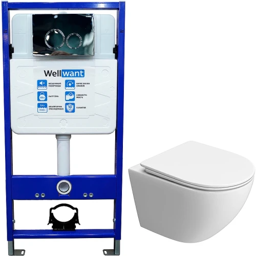 Комплект унитаза BelBagno Uno-Tor BB5177CH-TOR/SC с инсталляцией WellWant Standart 50 WWISI1110B с сиденьем Микролифт и клавишей смыва Хром глянцевый фаянс подвесной