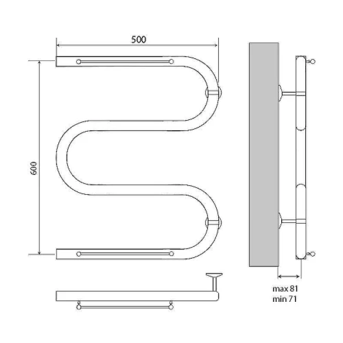 Водяной полотенцесушитель Melodia della vita Simple Shelf М-образный 60х50х1 MTRSS6050 с полкой Полированная сталь