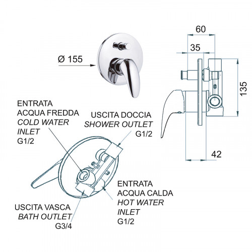 Смеситель для душа Remer Ten T09 Хром латунь встраиваемый
