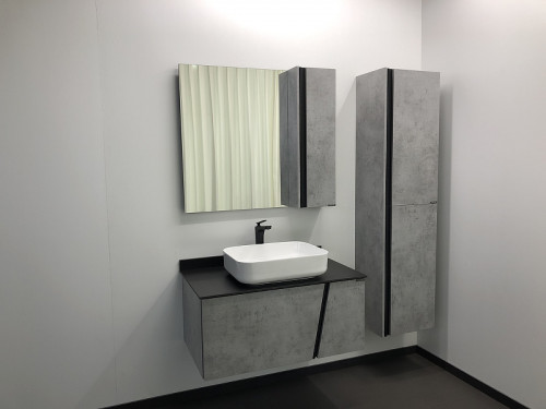 Зеркало со шкафом Comforty Эдинбург 90 00004147981 Бетон светлый МДФ / ЛДСП, стекло