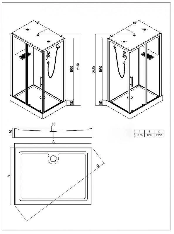 Душевая кабина Esbano EST-FORA-1180CKR 110x80 ESKBFO1180CKR без гидромассажа