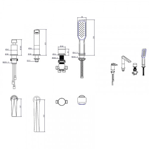 Смеситель на борт ванны Boheme Venturo 380-B Черный Золото латунь