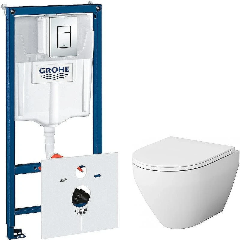 Унитаз с инсталляцией AM.PM Spirit FlashClean C701700WH+C707857WH + Grohe Rapid SL 38775001 с сиденьем Микролифт и клавишей смыва Хром