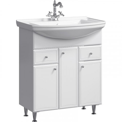 Тумба под раковину Aqwella Барселона 75 BA0107K с бельевой корзиной Белая МДФ / ЛДСП