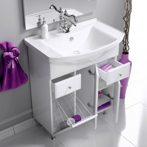 Тумба под раковину Aqwella Барселона 75 BA0107K с бельевой корзиной Белая МДФ / ЛДСП