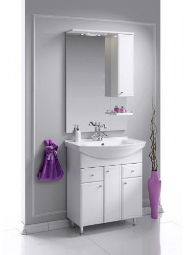 Тумба под раковину Aqwella Барселона 75 BA0107K с бельевой корзиной Белая МДФ / ЛДСП