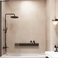Шторка на ванну Veconi Palau 70 PL84B-70-01-C7 профиль Черный матовый стекло прозрачное