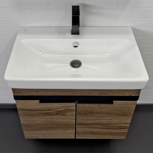 Тумба с раковиной Comforty Соло 70 00-00010978 подвесная Дуб темно-коричневый МДФ / ЛДСП