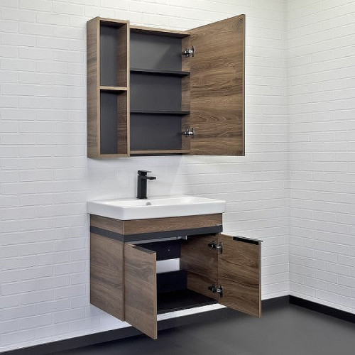 Тумба с раковиной Comforty Соло 70 00-00010978 подвесная Дуб темно-коричневый МДФ / ЛДСП