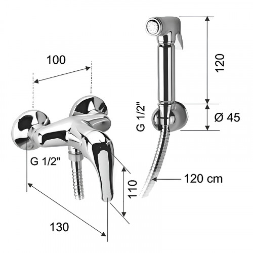 Гигиенический душ со смесителем Remer C332REL Хром латунь на стену