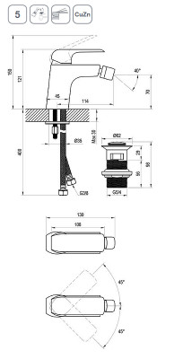 Смеситель для биде Ravak Flat FL 055.20 X070178 Черный матовый латунь