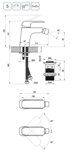 Смеситель для биде Ravak Flat FL 055.20 X070178 Черный матовый латунь