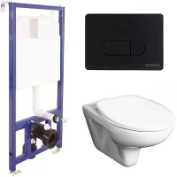 Унитаз с инсталляцией Roca Mateo 346200000+ZRU9302815 + Berges Novum D5 040235 с сиденьем и Черной матовой клавишей смыва