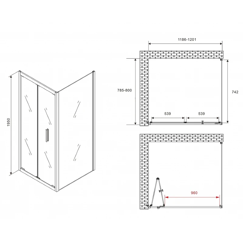 Душевой уголок Abber Sonnenstrand 120x80 AG07120B-S80B профиль Черный стекло прозрачное