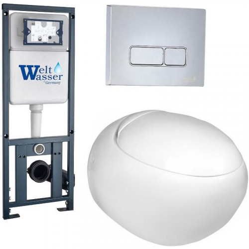 Комплект унитаза с инсталляцией WeltWasser MARBERG 410 + JECKENBACH 004 GL-WT + MAR 410 SE-CR 10000006478 цвет Белый глянцевый с сиденьем Микролифт и клавишей смыва цвет Хром