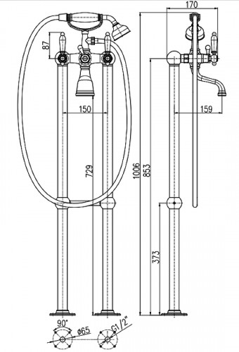 Смеситель для ванны Rav Slezak Morava retro MK550.5/2Z Золото латунь на пол