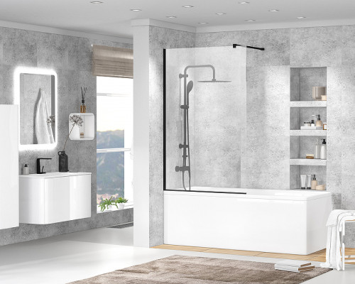 Шторка на ванну Cezares Liberta 90 LIBERTA-V-1-90/155-C-NERO профиль Черный матовый стекло прозрачное