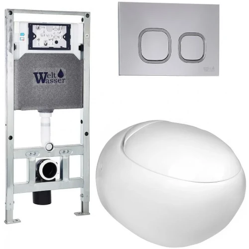 Комплект унитаза с инсталляцией WeltWasser AMBERG 506 ST + JECKENBACH 004 GL-WT + AMBERG RD-CR 10000006888 цвет Белый глянцевый с сиденьем Микролифт и клавишей смыва цвет Хром