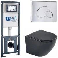 Комплект унитаза с инсталляцией WeltWasser MARBERG 410 + MERZBACH 043 MT-BL + MAR 410 RD-CR 10000011350 цвет Черный матовый с сиденьем Микролифт и клавишей смыва цвет Хром