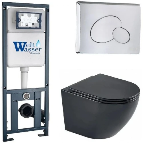 Комплект унитаза с инсталляцией WeltWasser MARBERG 410 + MERZBACH 043 MT-BL + MAR 410 RD-CR 10000011350 цвет Черный матовый с сиденьем Микролифт и клавишей смыва цвет Хром