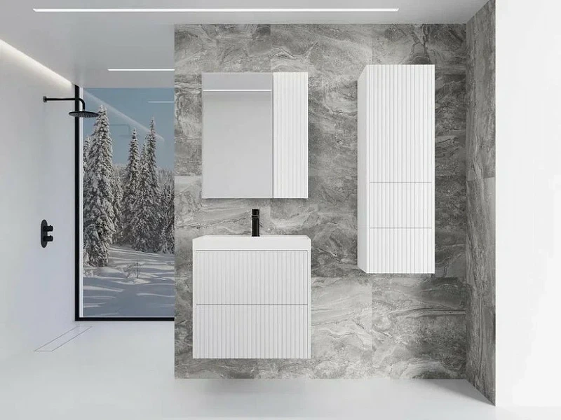 Тумба под раковину Style Line Стокгольм 70 ЛС-00002313 подвесная Белый рифленый софт МДФ / ЛДСП