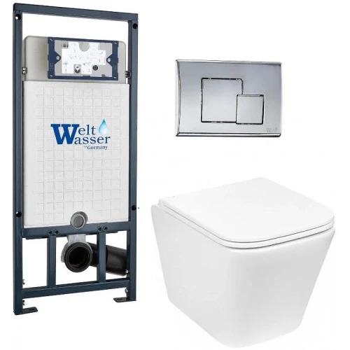 Комплект унитаза с инсталляцией WeltWasser MARBERG 507 + GELBACH 043 GL-WT + MAR 507 SE CR 10000011881 цвет Белый глянцевый с сиденьем Микролифт и клавишей смыва цвет Хром