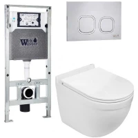 Комплект унитаза с инсталляцией WeltWasser AMBERG 506 ST + HEIMBACH 043 GL-WT + AMBERG RD-MT CR 10000012153 цвет Белый глянцевый с сиденьем Микролифт и клавишей смыва цвет Хром матовый