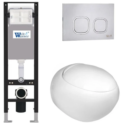 Комплект унитаза с инсталляцией WeltWasser AMBERG 350 + JECKENBACH 004 GL-WT + AMBERG RD-MT CR 10000012346 цвет Белый глянцевый с сиденьем Микролифт и клавишей смыва цвет Хром матовый