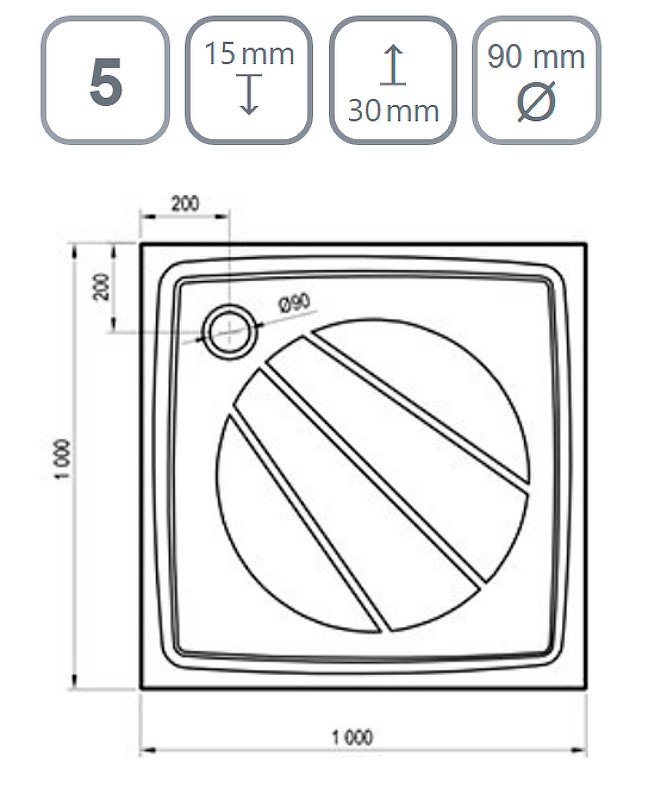 Душевой поддон из искусственного камня Ravak Perseus Pro 100x100 XA03AA01010BM Черный матовый