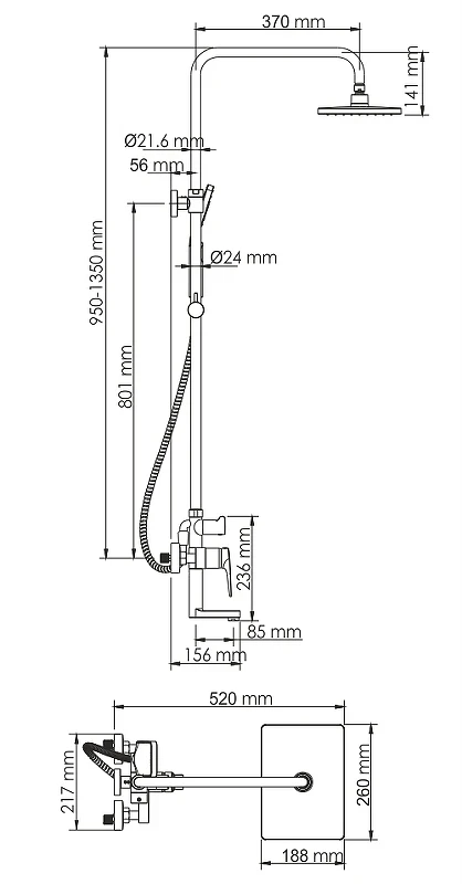 Душевая система WasserKRAFT Wiese A18401 Оружейная сталь латунь на стену