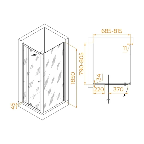 Душевой уголок RGW Passage 70x80 41084478-014 профиль цвет Черный стекло прозрачное