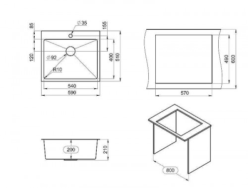 Кухонная мойка Granula 59 5951 цвет Графит матовый