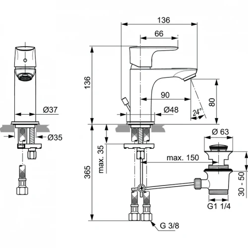 Смеситель для раковины Ideal Standard Connect Air A7014AA цвет Хром