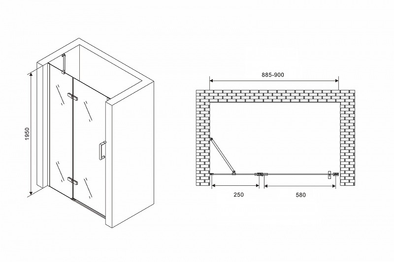 Душевая дверь Abber Zart 90 AG08090B профиль Черный стекло прозрачное