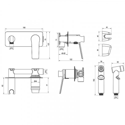 Гигиенический душ со смесителем Rossinka RS20 RS20-51 цвет Хром