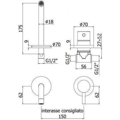 Смеситель для раковины Paffoni Light LIG006HGSP70 Золото медовое брашированное латунь встраиваемый
