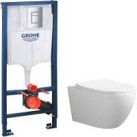 Комплект унитаза Ceruttispa Orlter Aria Tornado CT9955 с инсталляцией Grohe Rapid SL 38772001 с сиденьем Микролифт и клавишей смыва Хром фарфор подвесной