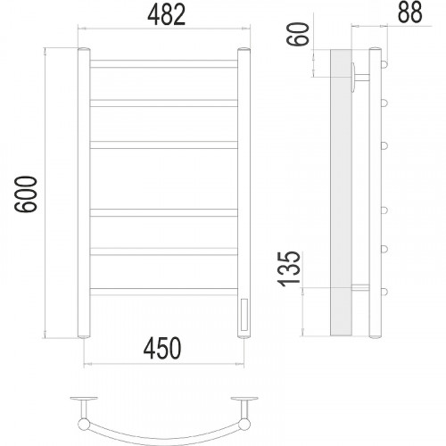 Электрический полотенцесушитель Terminus Классик П6 450х600 КС 9003 4670078527561 Белый матовый нержавеющая сталь